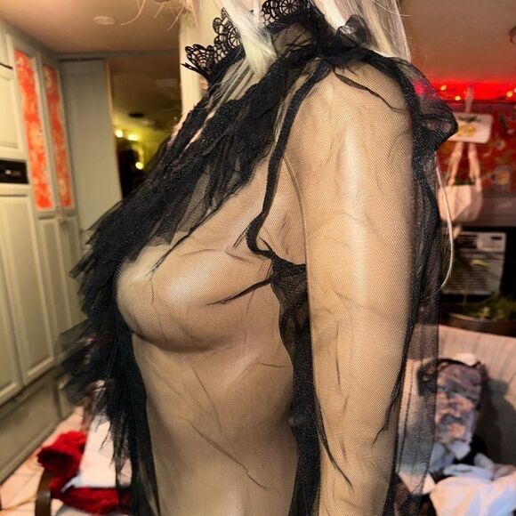 🖤 L.I.F.E “Love Is For Eternity” Black Sheer Ruffle Mesh Top - Size M - Picture 7 of 15